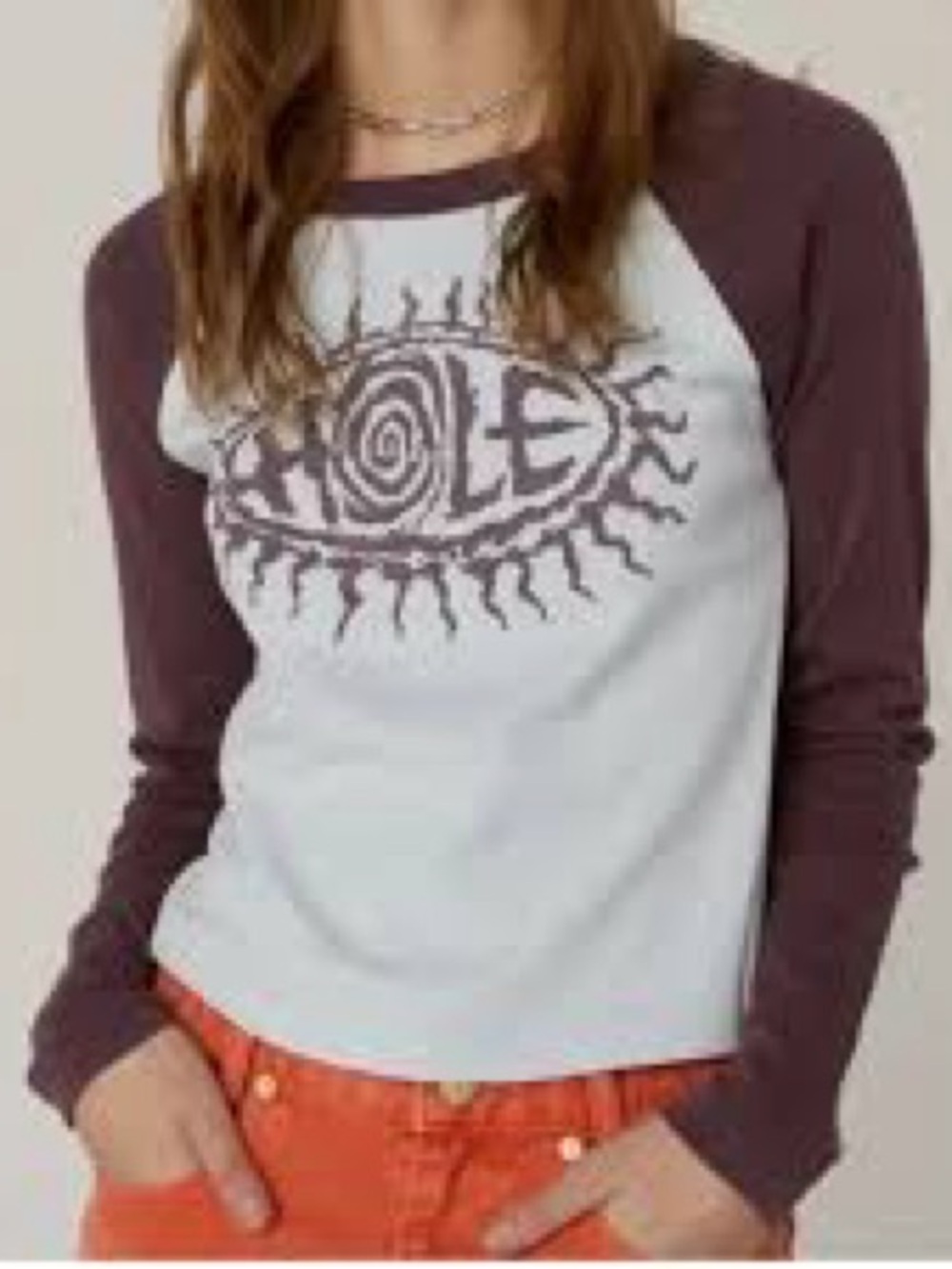 Daydreamer Hole Band Graphic Raglan Shrunken T-Shirt Size Small Courtney Love